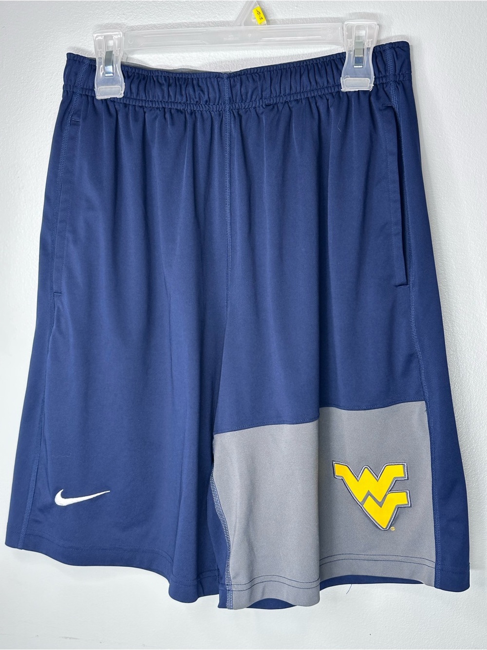 Nike Men's Navy Athletic Shorts with Gray Panel and Yellow WV Patch